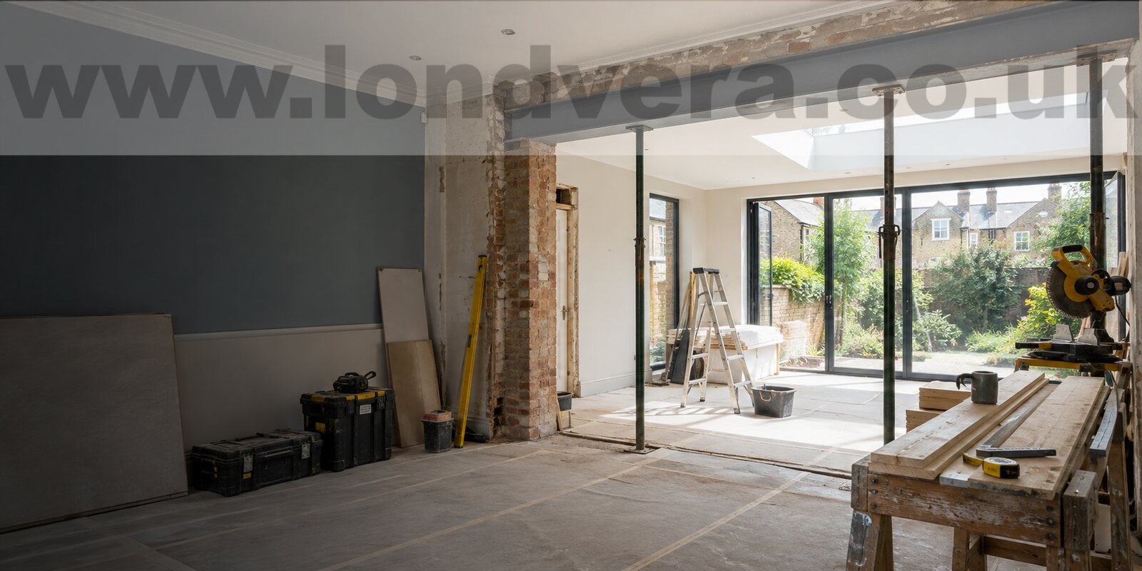 Wide door opening during a London home renovation